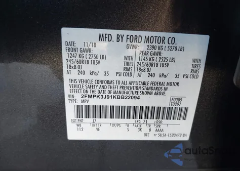 2019 Ford Edge Sel из США, поврежденный, VIN 2FMPK3J91KBB22094